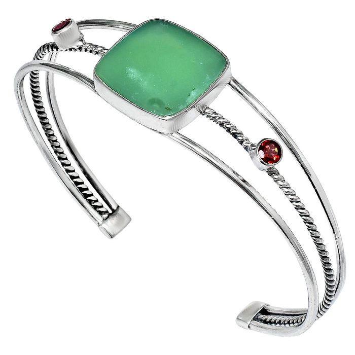 Chrysoprase and Garnet Cuff Bangle Bracelet EXB01559 B-1011, 18x19 mm