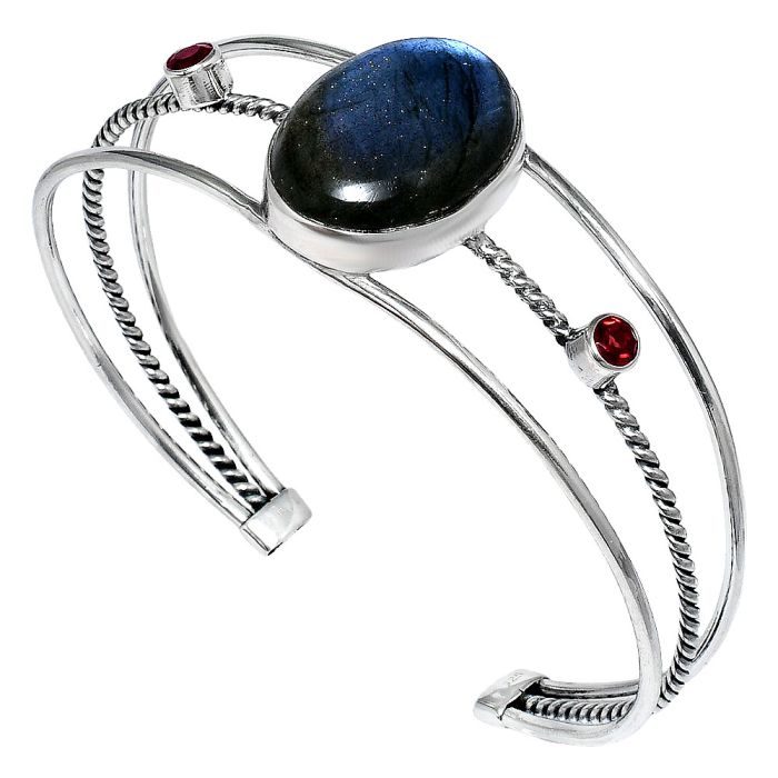 Blue Labradorite and Garnet Cuff Bangle Bracelet EXB01560 B-1011, 16x22 mm