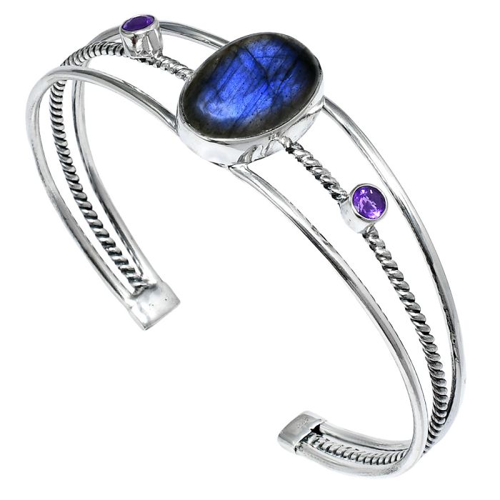 Blue Labradorite and Amethyst Cuff Bangle Bracelet EXB01561 B-1011, 13x18 mm