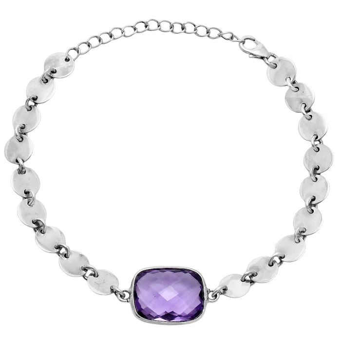 Amethyst Checker Briolette Bracelet EXB01631 B-1044, 12x16 mm