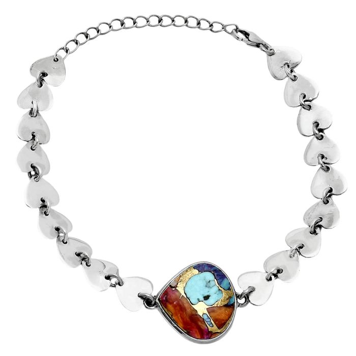 Heart - Kingman Orange Dahlia Turquoise Bracelet EXB01653 B-1044, 16x17 mm