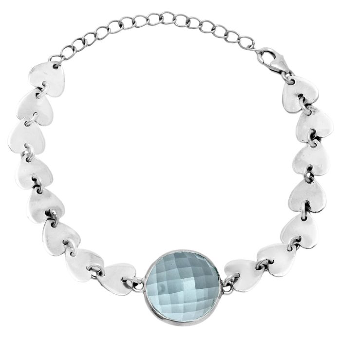 Heart - Sky Blue Topaz Checker Bracelet EXB01661 B-1044, 15x15 mm