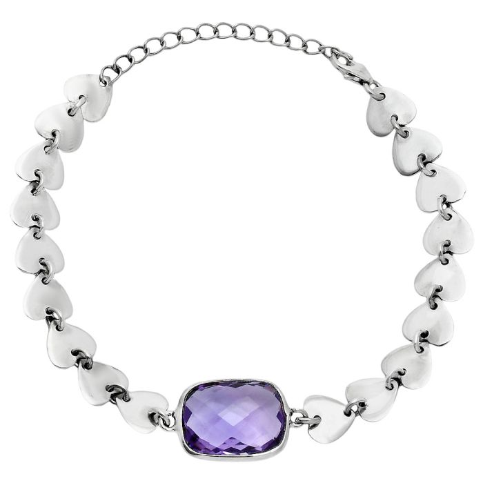 Heart - Amethyst Checker Briolette Bracelet EXB01662 B-1044, 12x16 mm