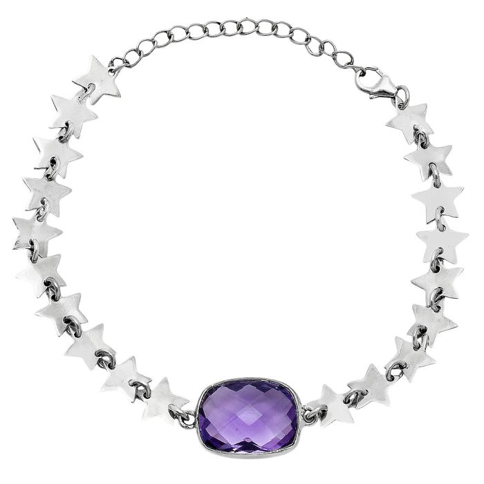 Star - Amethyst Checker Briolette Bracelet EXB01686 B-1044, 12x16 mm