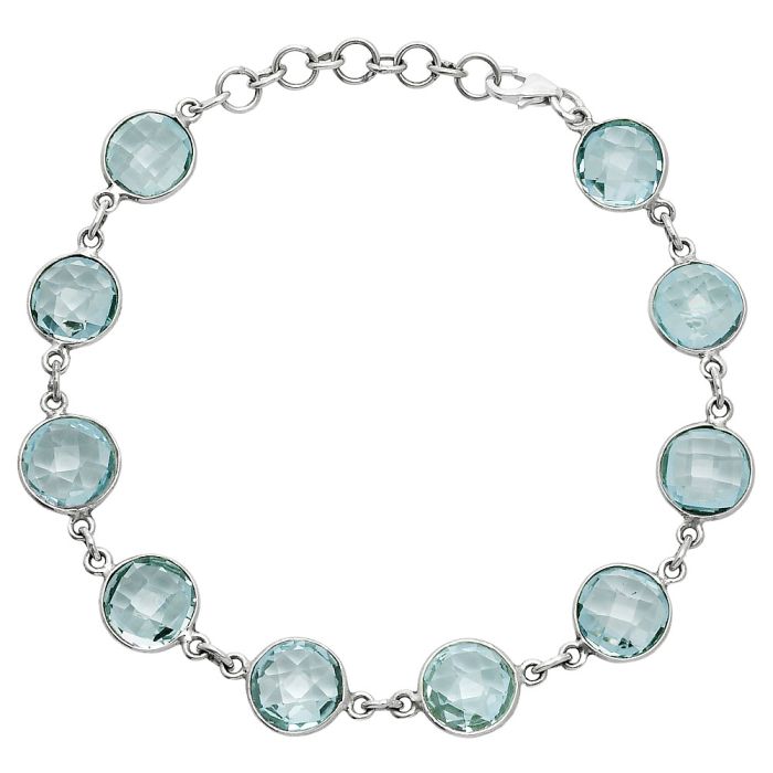 Sky Blue Topaz Checker Briolette Bracelet EXB01690 B-1001, 9x9 mm