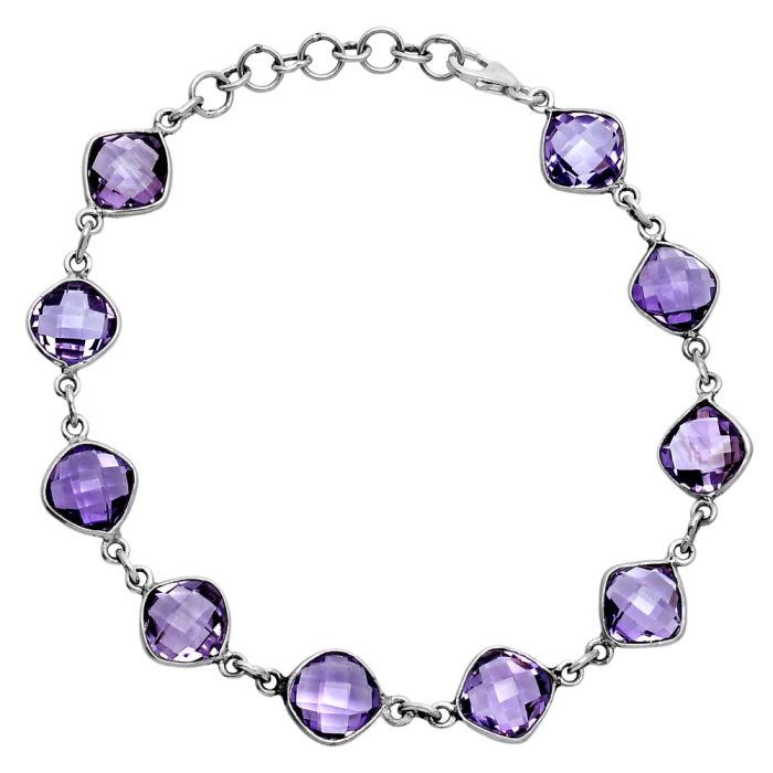 Amethyst Checker Briolette Bracelet EXB01691 B-1001, 8x8 mm