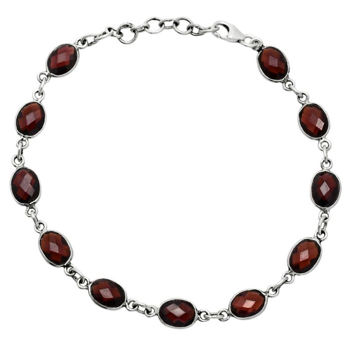 Hessonite Garnet Checker Briolette Bracelet EXB01692 B-1001, 6x8 mm