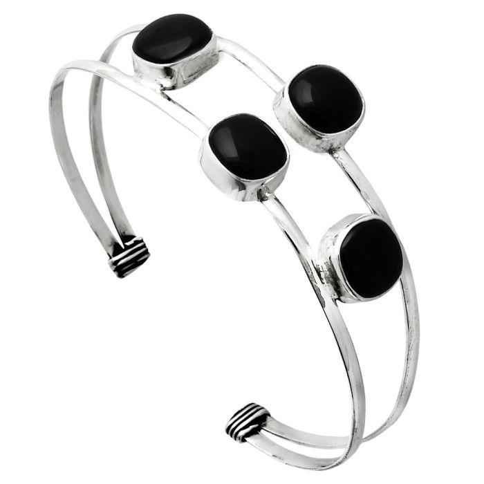 Black Onyx Cuff Bangle Bracelet EXB01693 B-1047, 9x9 mm