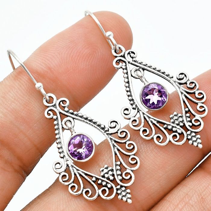 African Amethyst Earrings EXE01078 E-1075, 6x6 mm