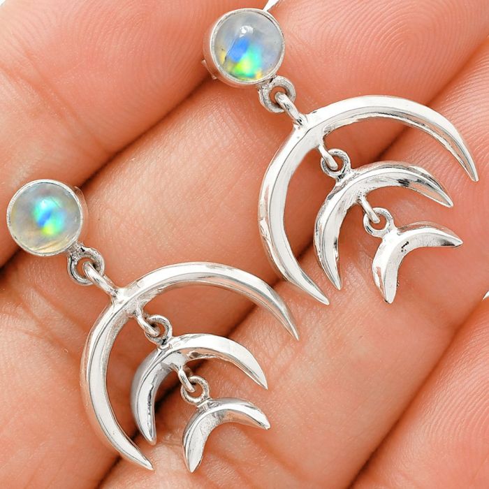 Rainbow Moonstone Earrings EXE01314 E-1249, 6x6 mm