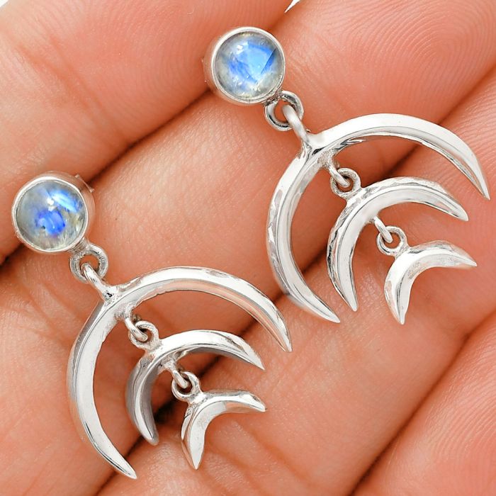 Rainbow Moonstone Earrings EXE01315 E-1249, 6x6 mm