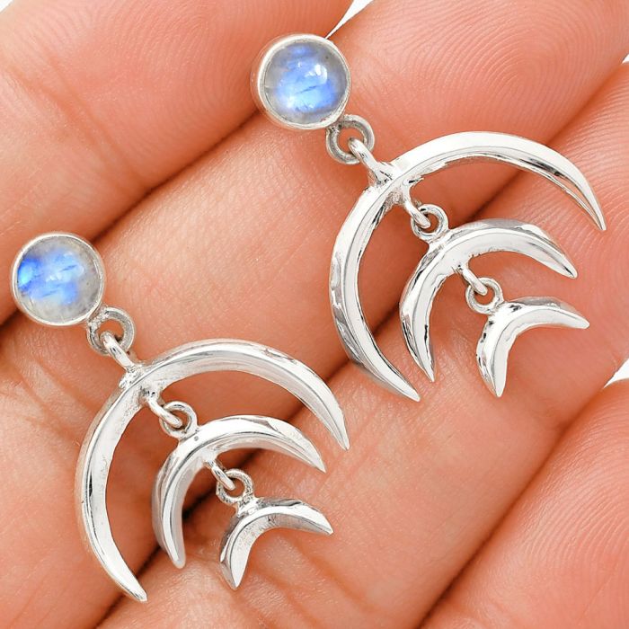 Rainbow Moonstone Earrings EXE01317 E-1249, 6x6 mm