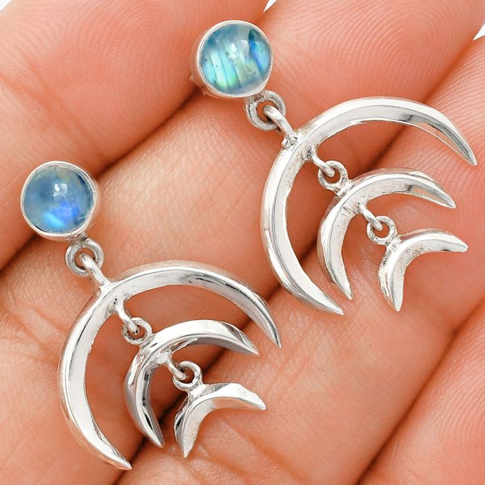 Rainbow Moonstone Earrings EXE01319 E-1249, 6x6 mm