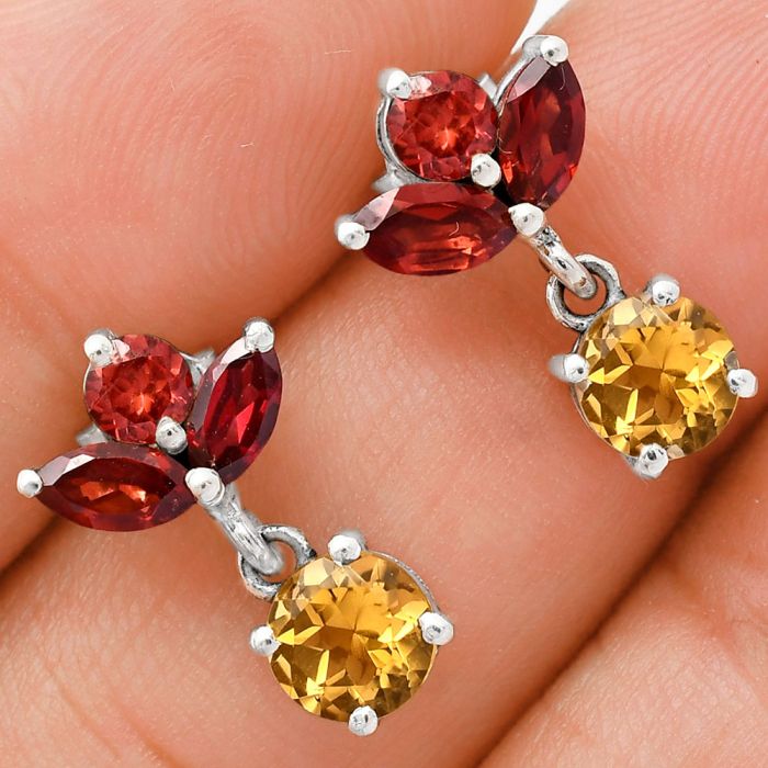 Citrine, Peridot & Garnet Earrings EXE01379 E-1060, 6x6 mm