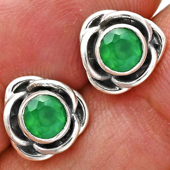 Green Onyx Stud Earrings EXE01619 E-1248, 5x5 mm