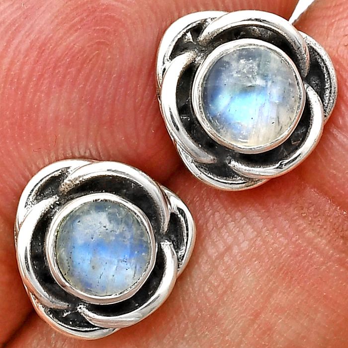 Rainbow Moonstone Stud Earrings EXE01678 E-1248, 5x5 mm