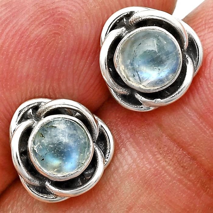 Rainbow Moonstone Stud Earrings EXE01679 E-1248, 5x5 mm