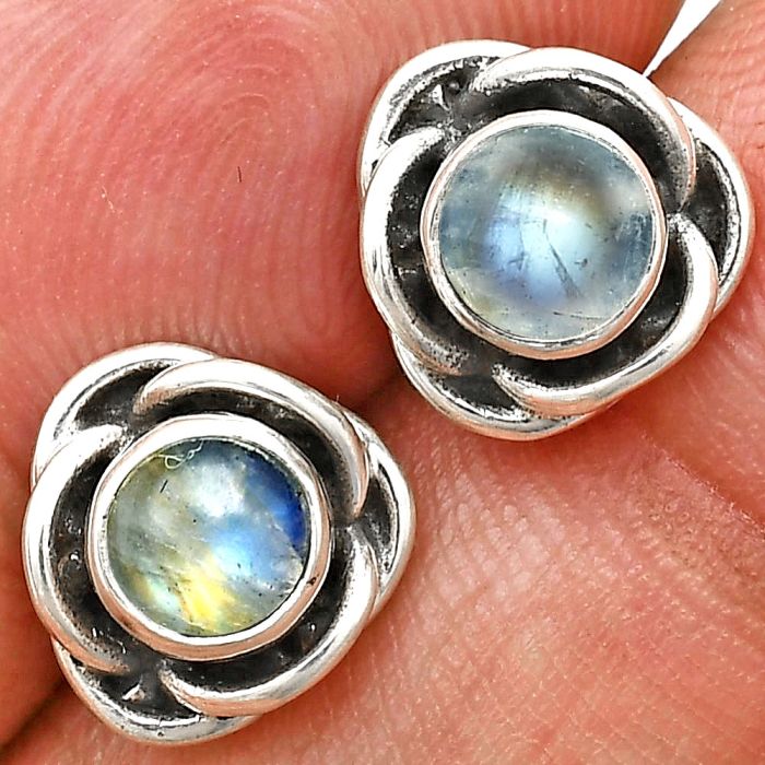 Rainbow Moonstone Stud Earrings EXE01681 E-1248, 5x5 mm