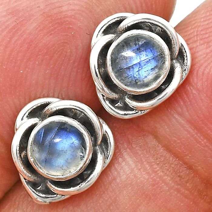 Rainbow Moonstone Stud Earrings EXE01682 E-1248, 5x5 mm