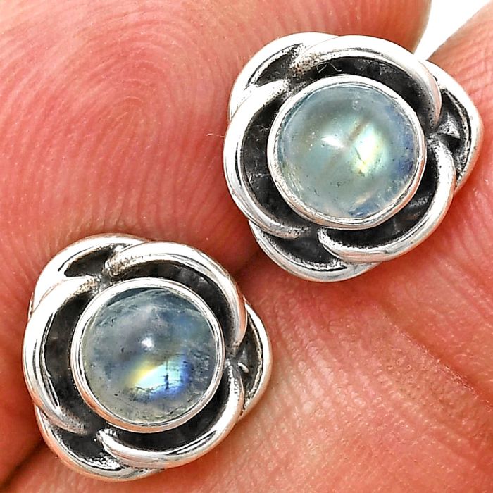 Rainbow Moonstone Stud Earrings EXE01683 E-1248, 5x5 mm