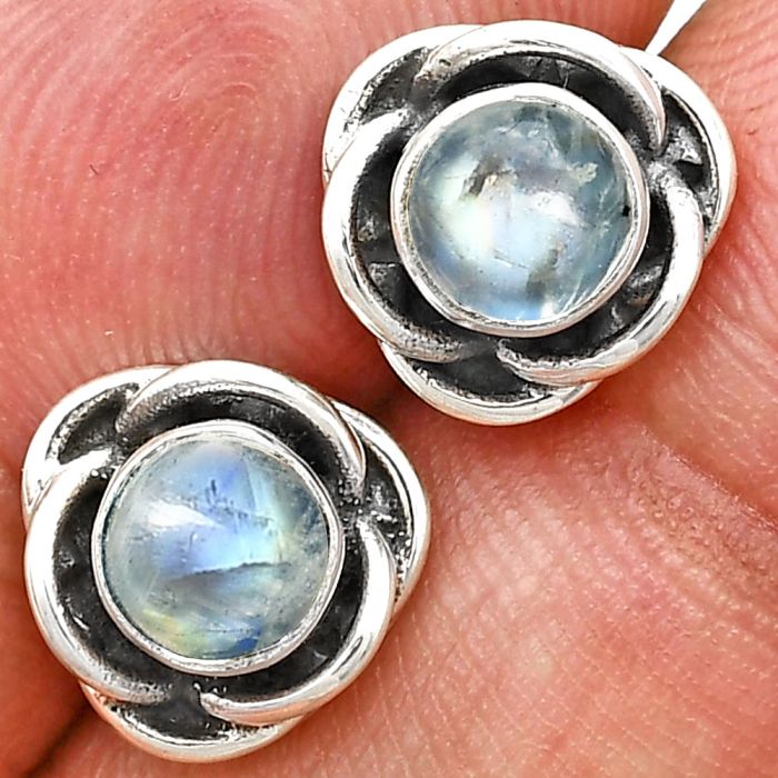 Rainbow Moonstone Stud Earrings EXE01684 E-1248, 5x5 mm