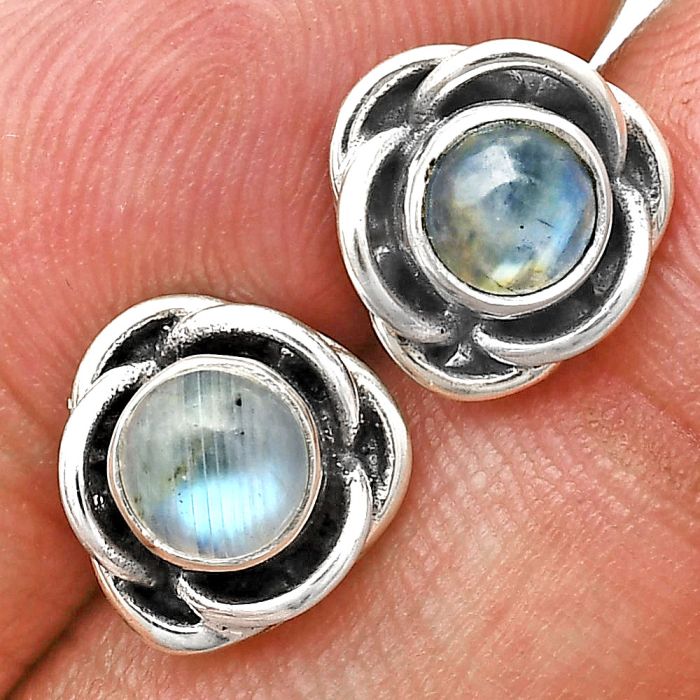 Rainbow Moonstone Stud Earrings EXE01688 E-1248, 5x5 mm