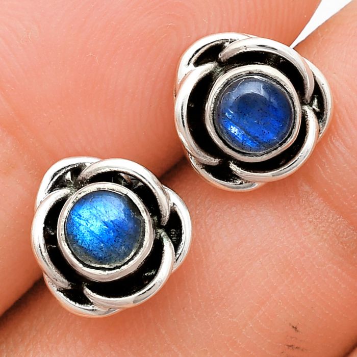 Blue Fire Labradorite Stud Earrings EXE01693 E-1248, 5x5 mm