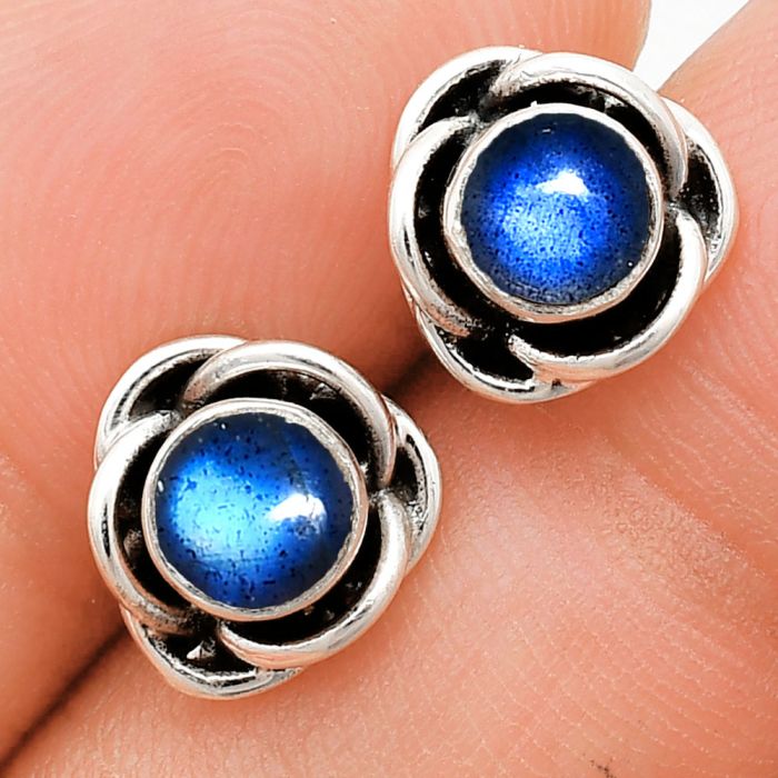 Blue Fire Labradorite Stud Earrings EXE01694 E-1248, 5x5 mm