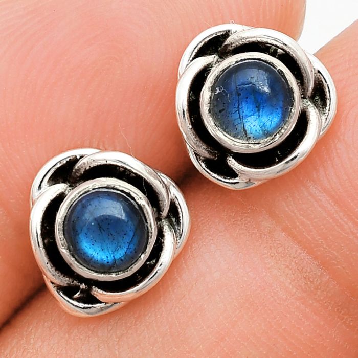 Blue Fire Labradorite Stud Earrings EXE01695 E-1248, 5x5 mm