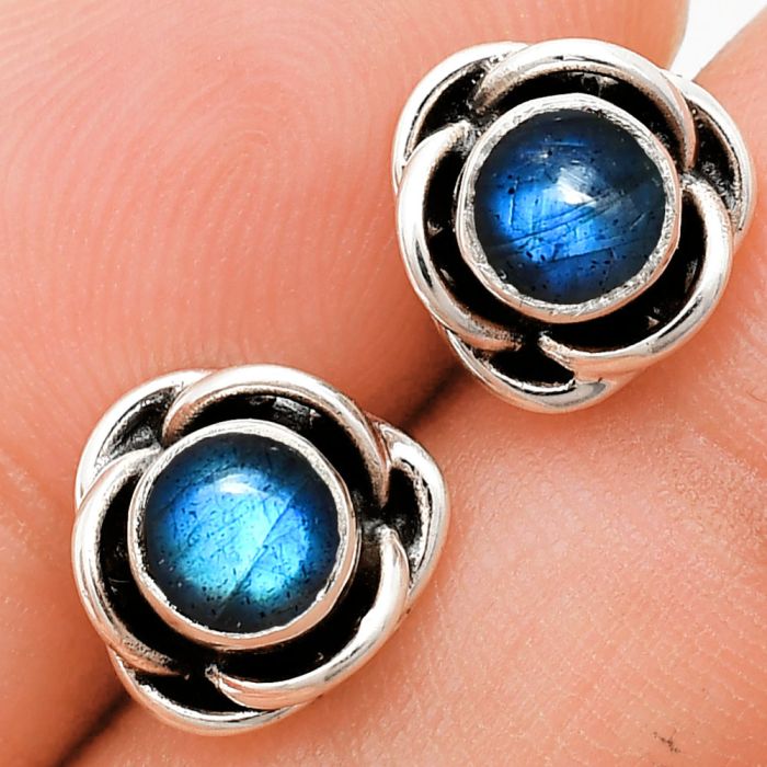 Blue Fire Labradorite Stud Earrings EXE01696 E-1248, 5x5 mm