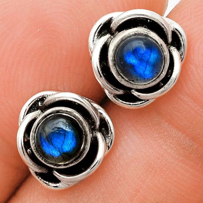 Blue Fire Labradorite Stud Earrings EXE01697 E-1248, 5x5 mm