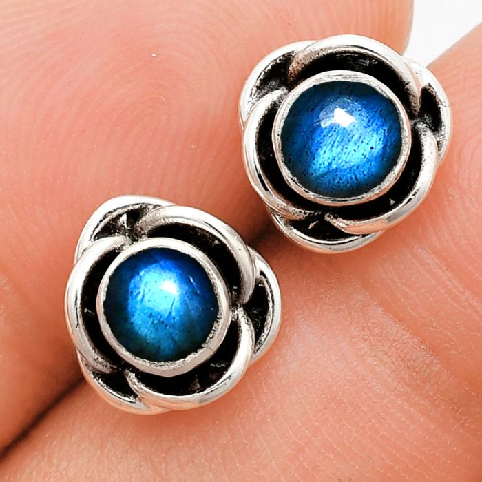 Blue Fire Labradorite Stud Earrings EXE01698 E-1248, 5x5 mm