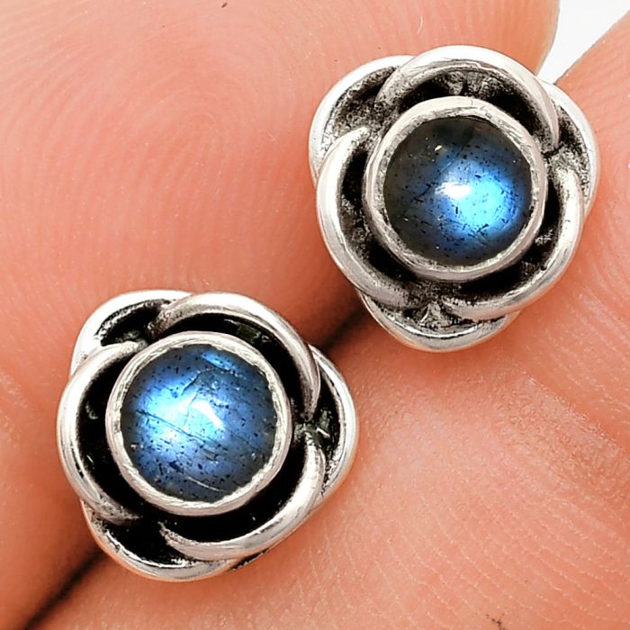 Blue Fire Labradorite Stud Earrings EXE01699 E-1248, 5x5 mm