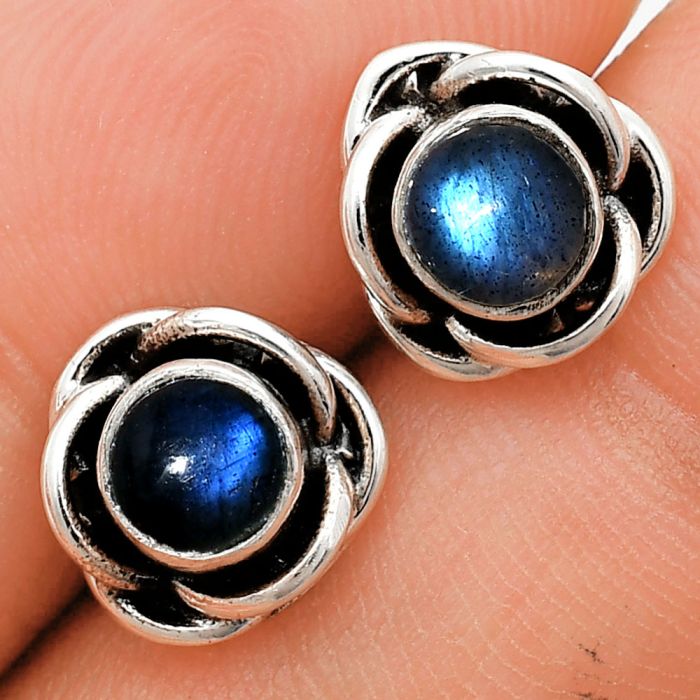 Blue Fire Labradorite Stud Earrings EXE01700 E-1248, 5x5 mm