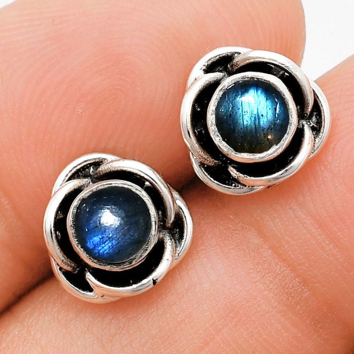 Blue Fire Labradorite Stud Earrings EXE01702 E-1248, 5x5 mm