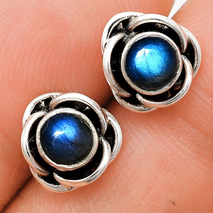 Blue Fire Labradorite Stud Earrings EXE01703 E-1248, 5x5 mm