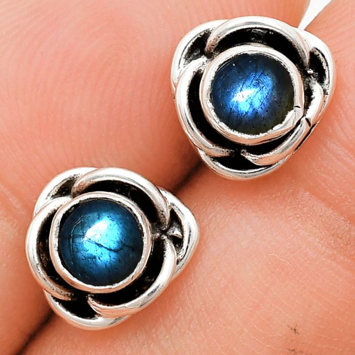 Blue Fire Labradorite Stud Earrings EXE01704 E-1248, 5x5 mm