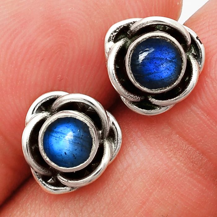 Blue Fire Labradorite Stud Earrings EXE01705 E-1248, 5x5 mm