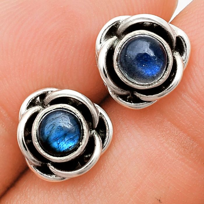 Blue Fire Labradorite Stud Earrings EXE01706 E-1248, 5x5 mm