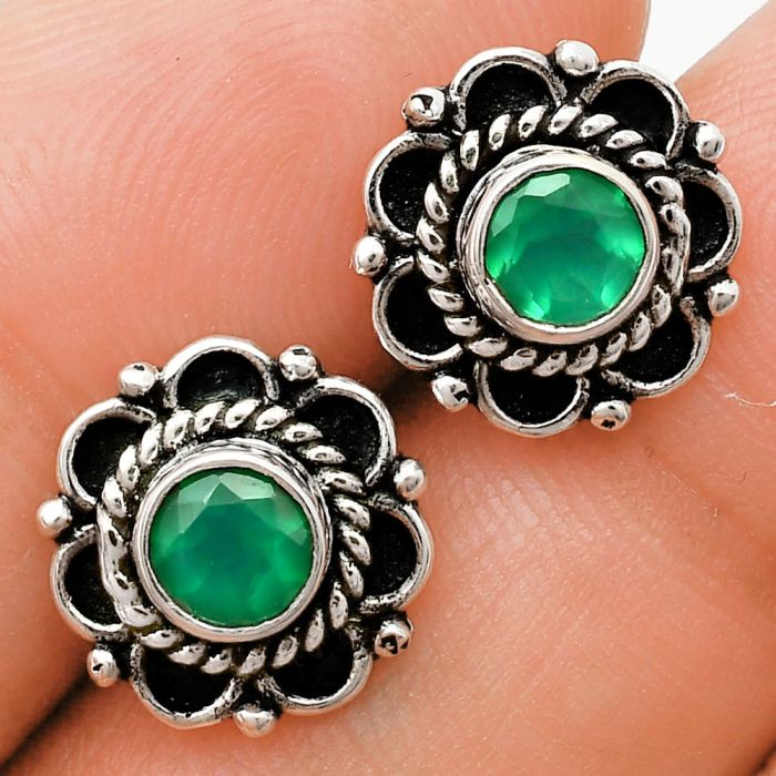 Green Onyx Stud Earrings EXE01776 E-1121, 5x5 mm