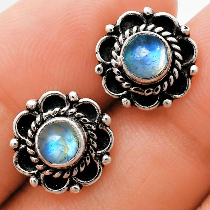 Rainbow Moonstone Stud Earrings EXE01812 E-1121, 5x5 mm