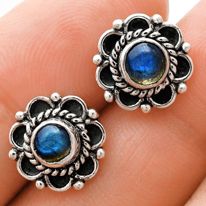 Blue Fire Labradorite Stud Earrings EXE01823 E-1121, 5x5 mm