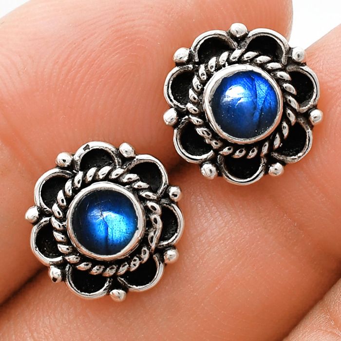 Blue Fire Labradorite Stud Earrings EXE01824 E-1121, 5x5 mm