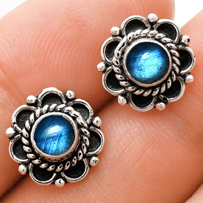 Blue Fire Labradorite Stud Earrings EXE01825 E-1121, 5x5 mm