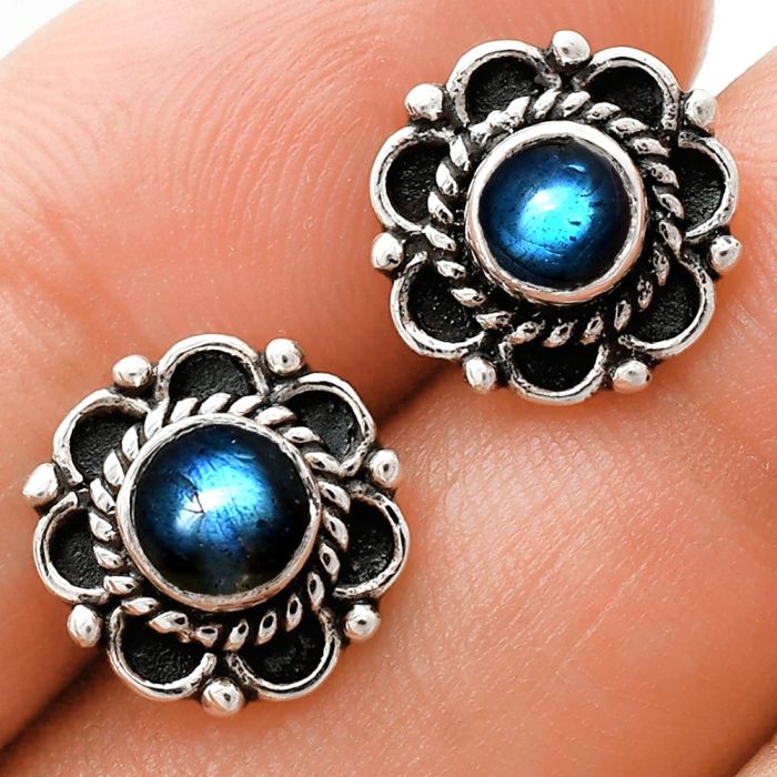 Blue Fire Labradorite Stud Earrings EXE01826 E-1121, 5x5 mm