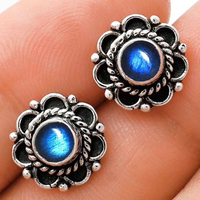 Blue Fire Labradorite Stud Earrings EXE01827 E-1121, 5x5 mm