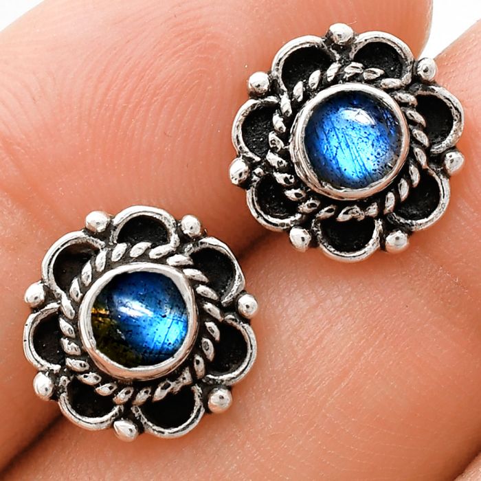 Blue Fire Labradorite Stud Earrings EXE01828 E-1121, 5x5 mm