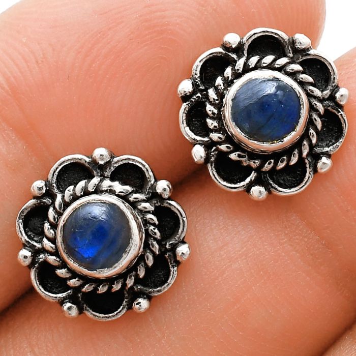 Blue Fire Labradorite Stud Earrings EXE01829 E-1121, 5x5 mm