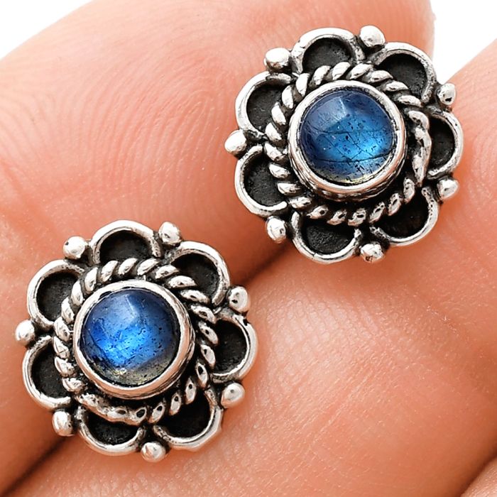 Blue Fire Labradorite Stud Earrings EXE01830 E-1121, 5x5 mm