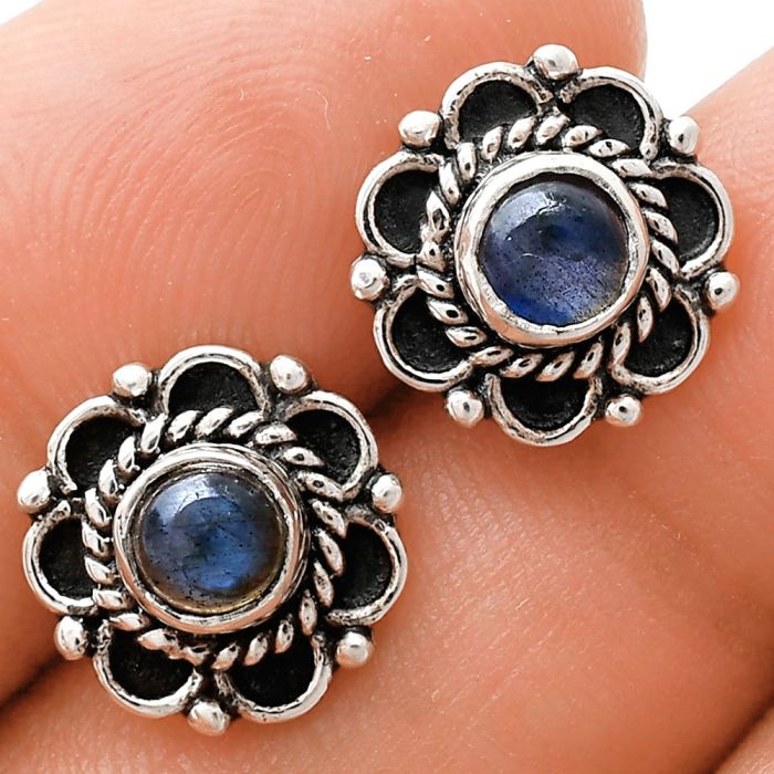 Blue Fire Labradorite Stud Earrings EXE01831 E-1121, 5x5 mm